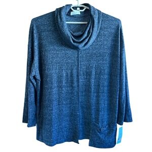 Jess & Jane 2X Sweater Cowl Neck Black Heathered Tunic with pocket NWT